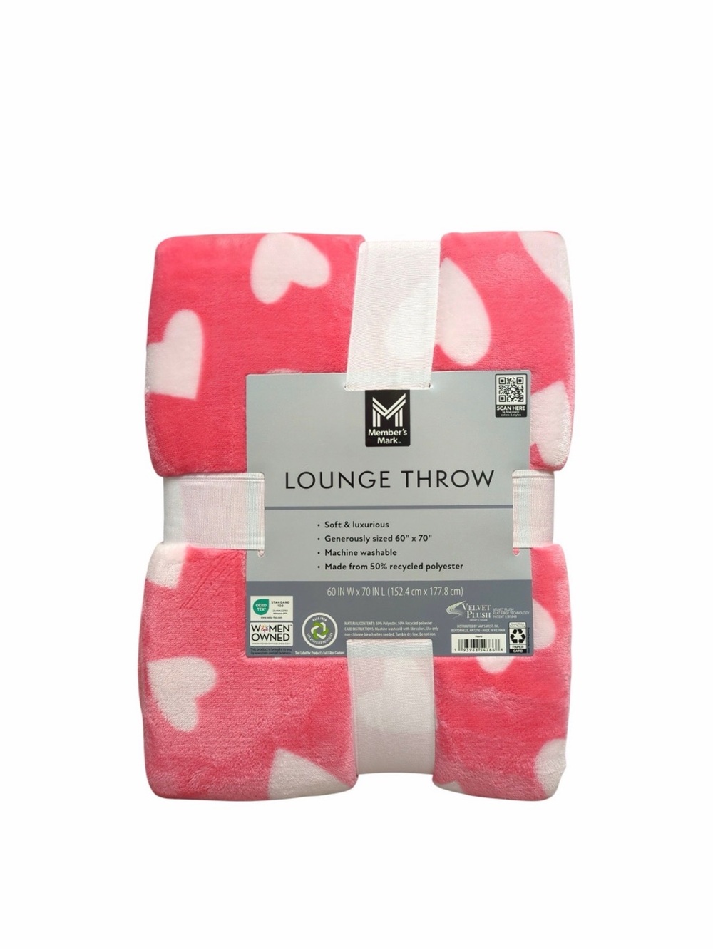 Member's Mark Pink Heart Lounge Throw - Soft Plush Throw Blanket